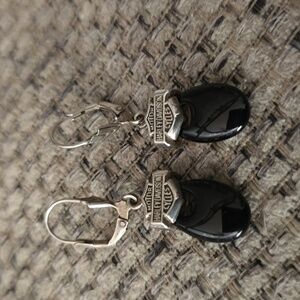 Sterling silver and black onyx Harley Davidson Earrings
